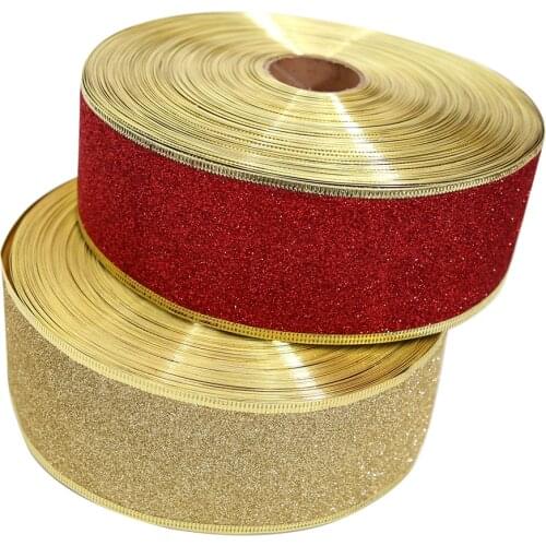 100Yards 2.5'' (63mm) 3 Color Red Silver Gold Ribbon With Wire On Both Sides Christmas Tree Decorations Party Decorations