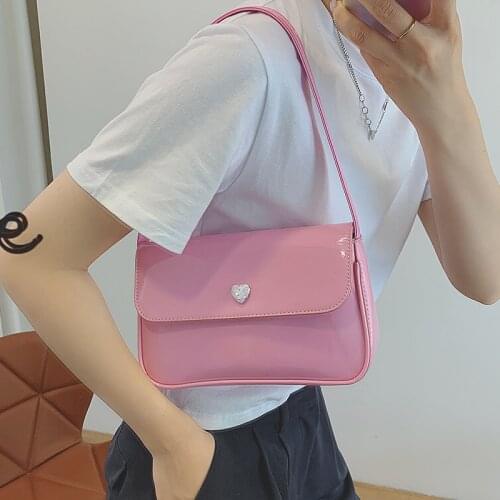 Mini Retro Patent Leather Underarm Bag for Women 2021 New Ladies Fashion Flap Shoulder Bags Simple Female Clutch Purse Handbags