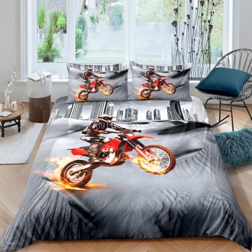 Adventurous Motorcycle Bedding Sets Double Size Luxury Kids Duvet Cover Set with Pillowcase Motocross Bed Sets Adults Comforter