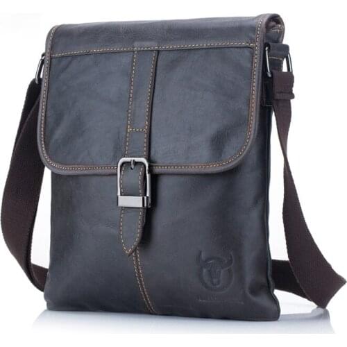 Mens leather shoulder messenger casual sports outdoor soft top layer cowhide trend business small flat bag