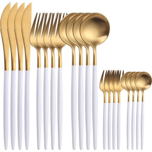 White Gold Stainless Steel Cutlery Set Environmentally Friendly Tableware 20pcs Kitchen Utensils Dessert Flatware Dinnerware Set