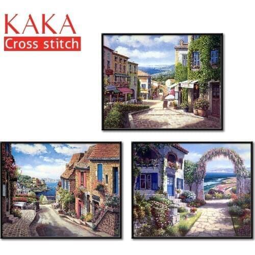 Cross stitch kits,Embroidery needlework sets with printed pattern,11CT-canvas for Home Decor Painting, Seaside Full NCKS039