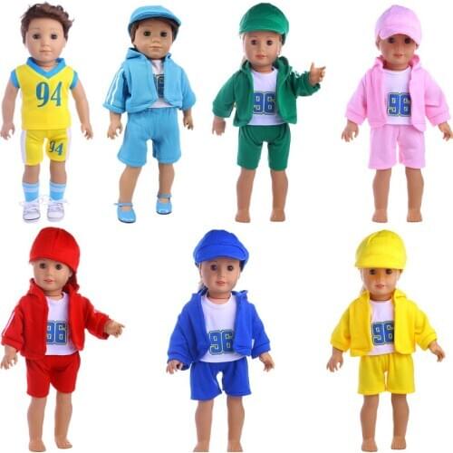 New Doll Sports Suits Cute Cartoon Printing For 18 Inch American & 43Cm Baby New Born Doll For Our Generation Doll Daily Life