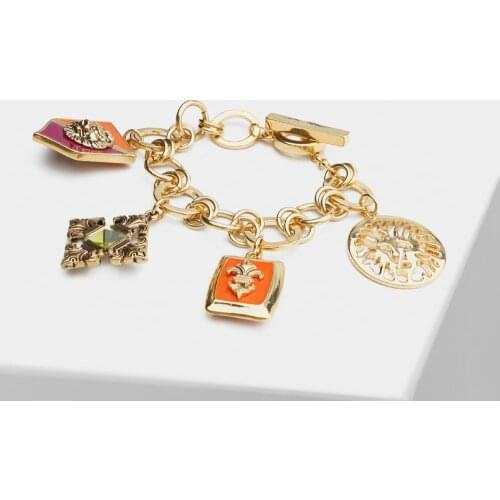 O35 retro gold plated chain pendant statement girl hip hop jewelry bracelet with box