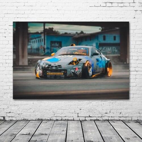Sport Car Turning Car Nissan 370Z Supercar Wall Art Posters Fabric Canvas Print Paintings for Living Room Decor