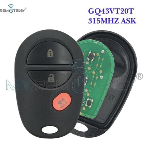 Remtekey Remote car key fob 3 button for Toyota Sequoia Sienna 2008 2009 2010 2011 2012 315 mhz GQ43VT20T remote key