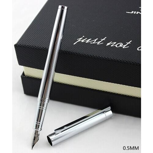 Jinhao 126 Stationery Jinhao Luxury Metla Gift Pen 0.38mm Extra Fine Nib Fountain Pen Black Silver Ink Pens Christmas Gift