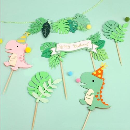 Cute Dinosaur Happy Birthday Cake Toppers Jungle Safari Cake Decor Jurassic World Roar Happy Birthday Party Decor Kids Dino Rawr
