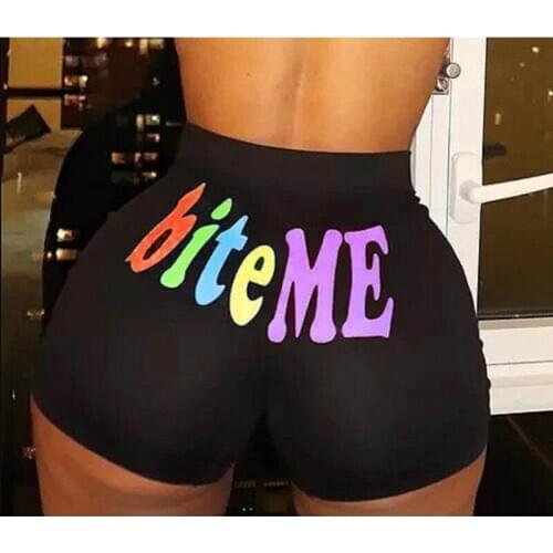 Sexy Women Elastic High Waist Running Sports Shorts Gym Stretch Underwear Letter Print Panties Boyshort Evening Party Homewear