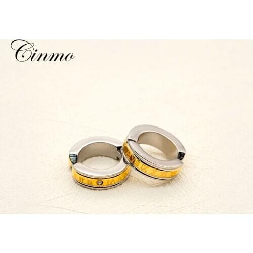 Cinmo Stainless Steel Roman Numerals Hoop Earrings For Men Women Korean Crystal Fake Non Piercing Earrings Wholesale Ear Jewelry