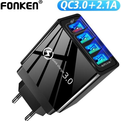 FONKEN 4 USB Charger Quick Charge QC3.0 USB Wall Charger Portable Mobile Charger Adapter for Xiaomi iPhone 12 11 Pro Max EU Plug