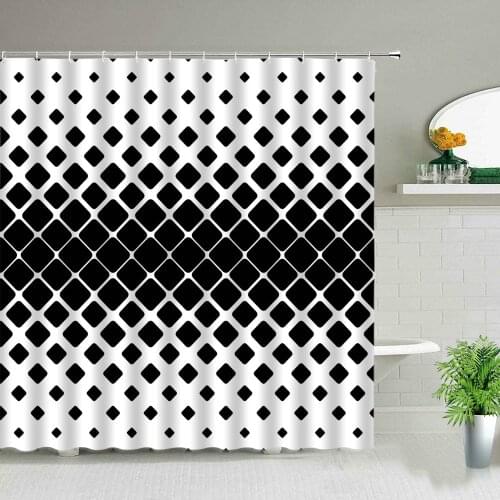 Modern Nordic style, geometric printing stripes, black and white, waterproof, shower curtain, bathroom renovation, home decorati