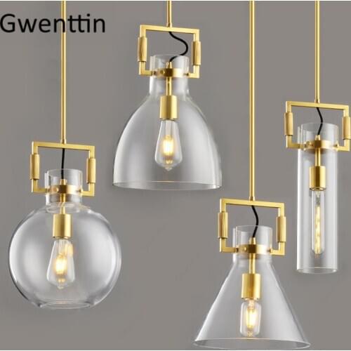Modern Gold Metal Glass Pendant Lights Loft Industrial Hanglamp for Bedroom Kitchen Dinning Room Lamps Light Fixtures Home Decor
