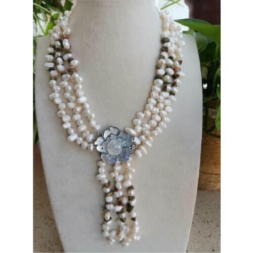 Special 3Rows Freshwater Pearl Shell Flowers Sweater Necklace