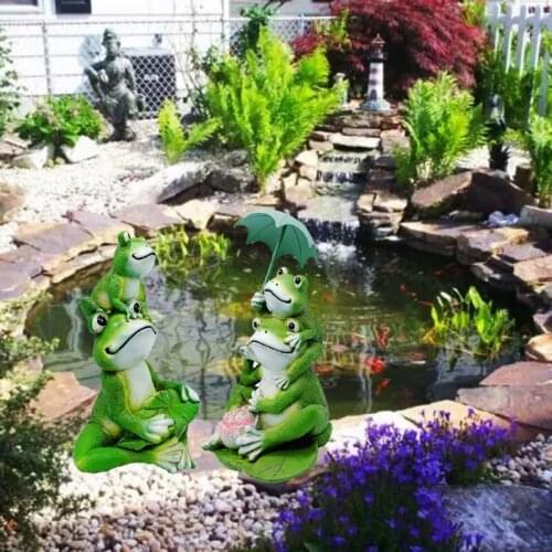 Garden Statue Cartoon Frog Figurines Resin Ornaments Sculpture for Indoor Outdoor Patio Yard Lawn Decoration Interior Home Decor