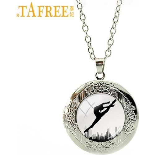 TAFREE Ballet Dancing Silhouette Locket Pendent Necklace Trendy Vintage Pendant Necklace Choker Dance Teacher Gift Jewelry DC060