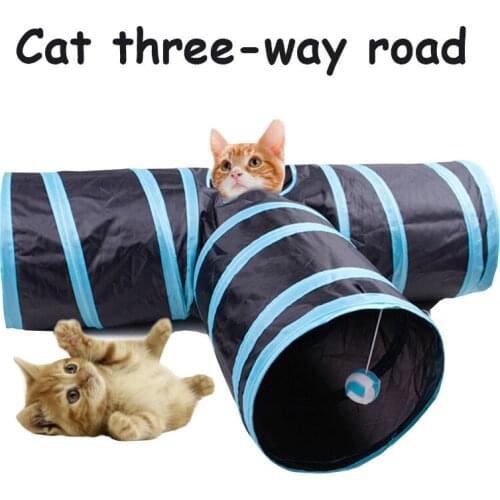 Pet supplies cat car paper three-way tunnel Zhiyi cat toy drill bucket foldable cat channel