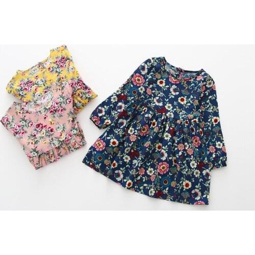 2021 Spring Summer Girls Dress Floral Cotton Dresses Childrens Long Sleeve 2 To 8-year-old Kids Clothes Korean Style Princess