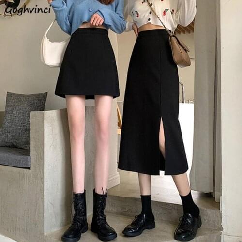 Skirts Women Plus Size XS-3XL High Waist Side Split Slim Elegant A-line Fashion Skirt All-match Korean OL Trendy Elegant Vintage