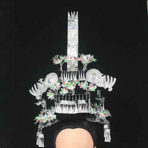 Miao Jewelry Accessories Hmong Miao Silver Headdress Sets Princess Dance Headwear Hairpin Queen Cosplay Studio Photography