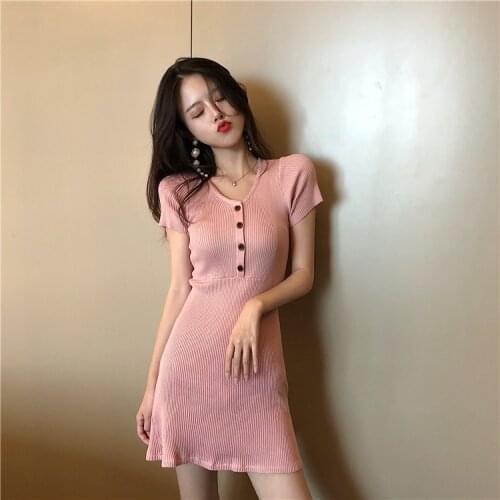 ZC1701 2020 spring Summer new women dress Girls fashion trend retro slim temperament high waist knit dress cheap wholesale