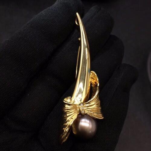 Pearl Brooches Fine Jewelry Pure 18 K Yellow Gold 100% Natural Tahitian Pearls Brooch Japan Origin For Women Fine Brooches
