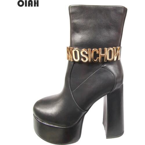 Womens Sexy Winter Black Ankle Boots Platfrom Heeled Boots Women Fashion Shoes Thick High Heel Zipper Booties Ladies Shoes