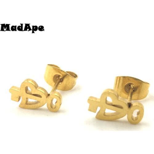 MadApe Key And Heart Stud Earrings 2019 New Arrival Gold Color Stainless Steel Never Fade Women Earrings For Couple Gift Jewelry
