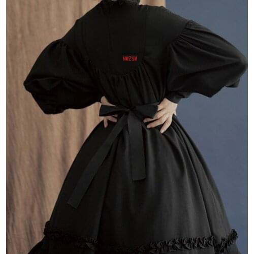 Gothic Vintage Lolita Dress Women Japanese Style Palace Princess Dresses Lantern Sleeve Cute Party Dress Sweet Cosplay Costume
