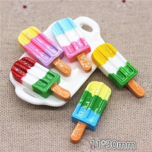 10pcs 11*30mm Kawaii Resin Tricolor Popsicle Simulation Miniature Food Art DIY Craft Decoration Accessories