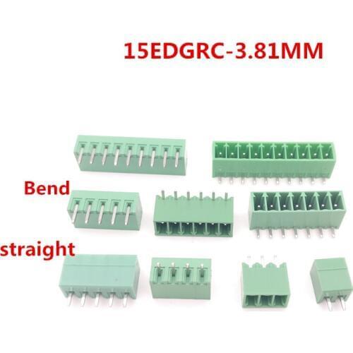 20pcs 2-10Pin PCB 15EDGRC-3.81mm Pitch Universal Plug-in Screw Green Terminal Block Connector pin header