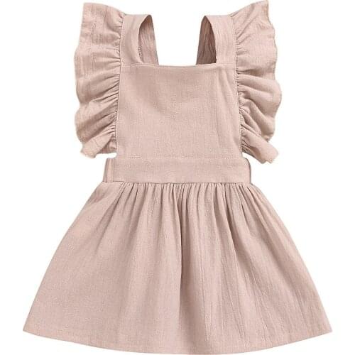 2021 Children Summer Clothes Casual kids Baby Girl Cotton Linen Dress Ruffles Sleeve Plain Sundress Solid Girls Backless Dress