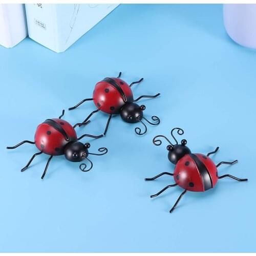 3 Pcs Iron Ladybug Metal Wall Hanging Art Decorations Ornament for Home Garden CLH@8