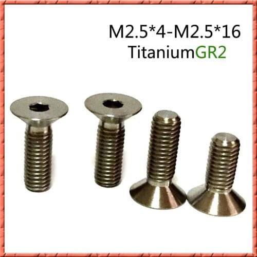 50pcs/lot M2.5*L Pure Titanium DIN7991 flat head countersunk socket titanium alloy small screw GR2 M2.5*4/5/6/8/10/12/14/16