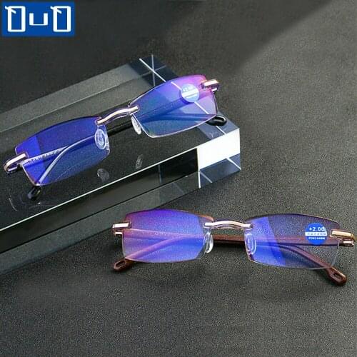 Anti Blue Light Blocking Rimless Reading Glasses Women Men Square Frameless Presbyopic Glasses Diopters +1.0 1.5 2 2.5 4.0
