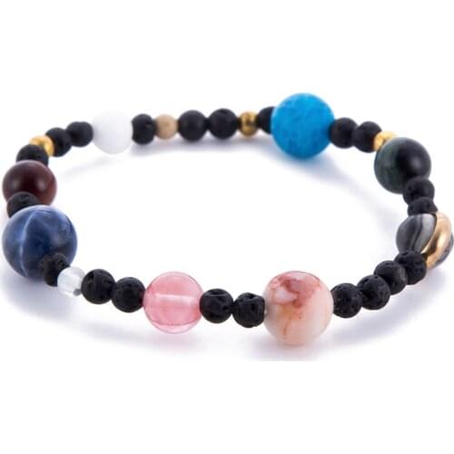 New Handmade Solar System Bracelet Universe Galaxy The Eight Planets Star Natural Stone Bead Bracelets Bangles Dropshipping