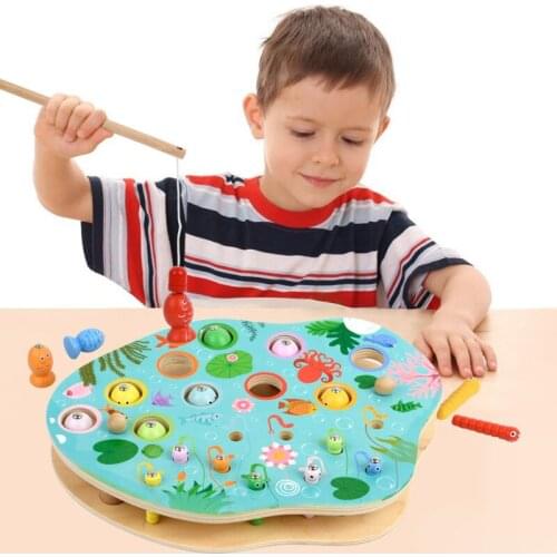 Childrens Wooden Magnetic Fishing Toys Set Catching Worm Game Boys Girls Cognition Baby Early Educational Toy For Children Gift
