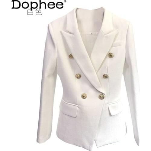 Double Breasted Slim Fit Long Sleeve Jacket Suit White Linen Women Blazer Coats Office Business Spring Autumn Fashion Clothing