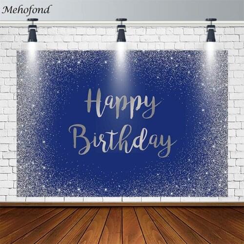 Mehofond Happy Birthday Party Backdrops Silver Shiny Blue Wallpaper Photography Backgrounds Photo Studio Photophone Decor Props