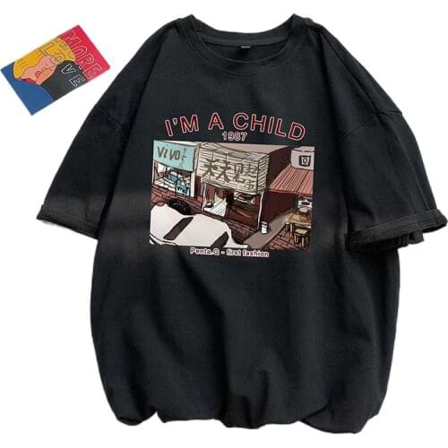 100% cotton summer Hong Kong style short sleeve t-shirt mens casual half sleeve fashion Japanese printed top