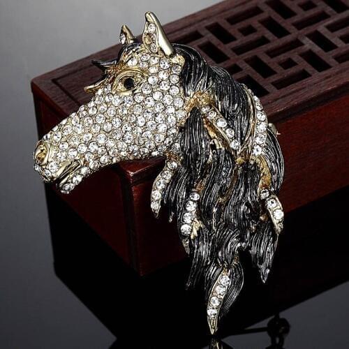 Jet Enamel Horse Animal Brooches Pins Fine Men Jewelry fashion Women rhinestone Crystal Hijab Pins And Broaches Broches Bijoux