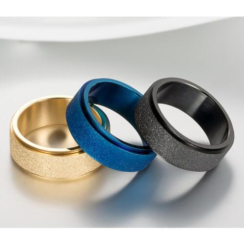 JHSL Men Statement Frosted Rings Rotated Blue Black Silver Color Stainless Steel Fashion Jewelry Gift Size 6 7 8 9 10 11 12