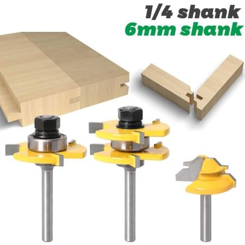 3 pc 6mm 1/4 Shank high quality Tongue & Groove Joint Assembly Router Bit 1Pc 45 Degree Lock Miter Route Set Stock Wood Cutting