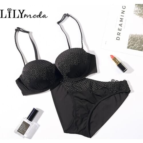 Lilymoda Sexy Bra and Panty Brief Sets Women Vintage Polka Dot Floral Embroidery Underwear Push Up Brassiere Seamless Panties