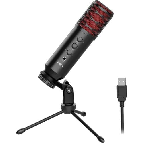 USB Microphone Condenser Microphone With Tripod Plug And Play Built-In Monitor Headphone Jack And Echo Effect