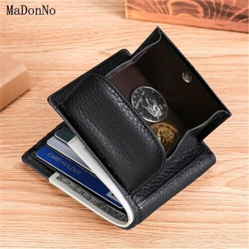 RFID Blocking Genuine Leather Mens Wallet Coin Purse Brand Designer Female Leather Wallet Mini Women Purse Coin Pocket Cartera