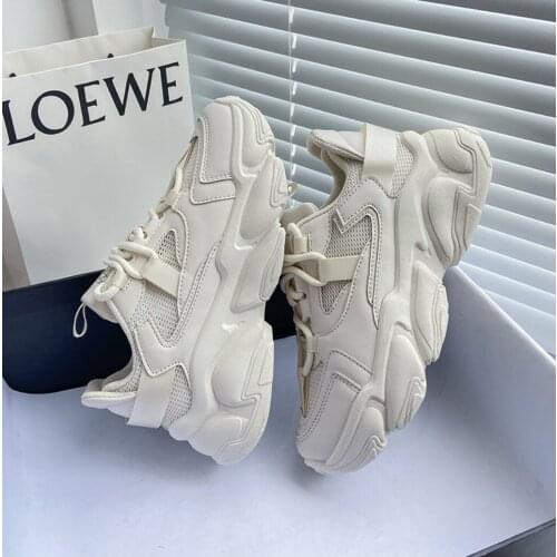 Ins Korean Mesh Sneakers Women 2021 Autumn New Female Breathable Street Beige White Thick Bottom Shoes Zapatillas Mujer Zapatos