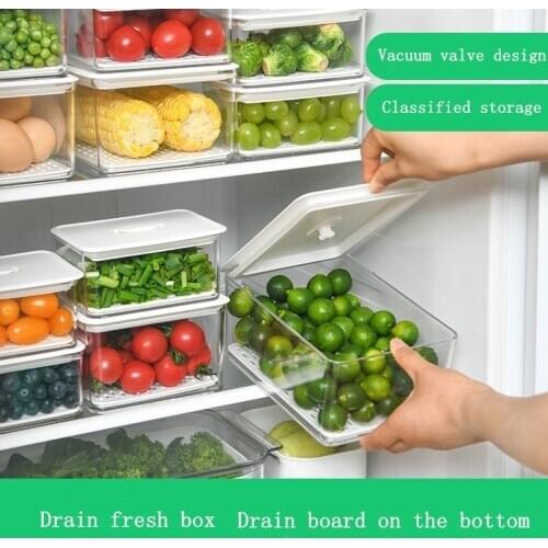 Kitchen Food Sealed Storage Box Refrigerator Fruit and Vegetable Storage Box with Lid Drain Freshness Box