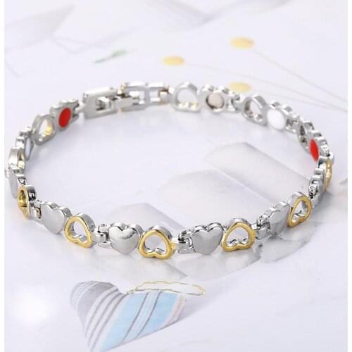 1pc Magnetic Health Bracelet Steel Chain Link Heart Shape Couples Bracelets for Women Mens Twisted Wristbands Jewelry