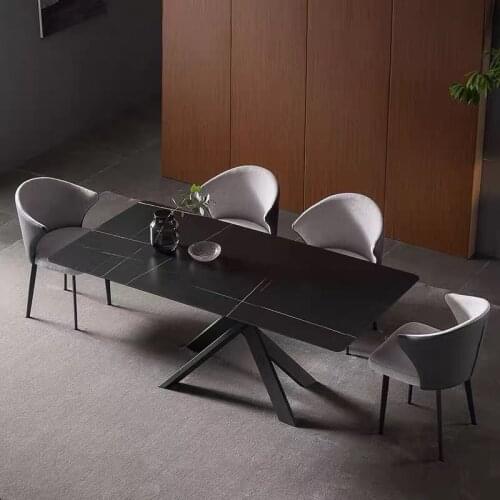 New Rectangular Italian Marble Top And Metal Leg Mesa De Marmore Dining Table Set